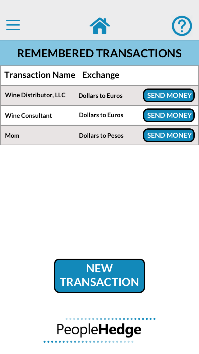 Screenshot of mobile app for foreign exchange