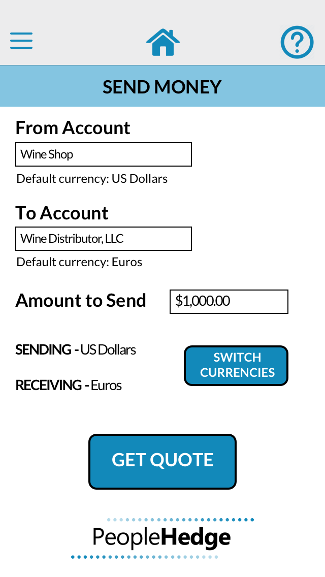 Screenshot of mobile app for foreign exchange